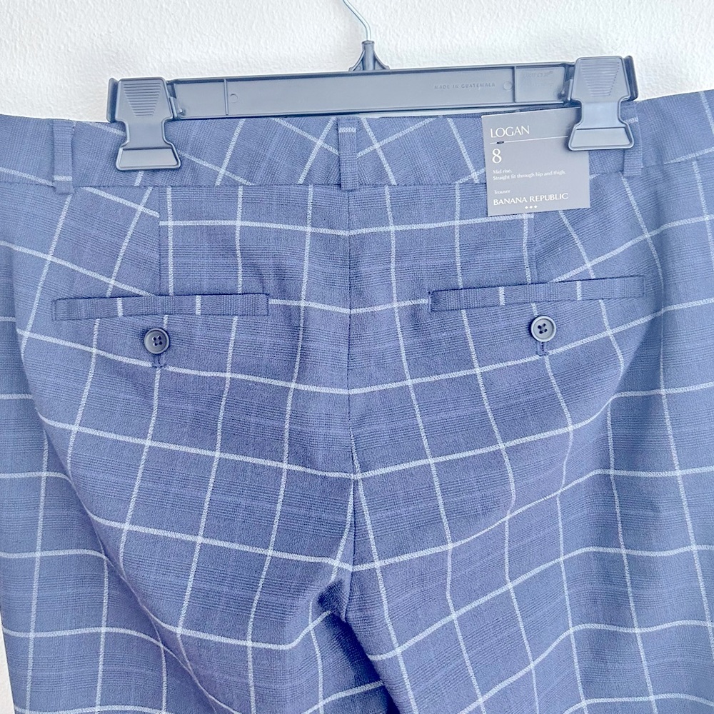 NWT Banana Republic Logan Mid Rise In Blue Gray Windowpane Trouser Size 8 - Picture 7 of 12